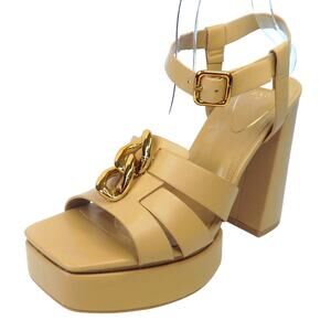 NEW Beige ZARA Hi-Heeled Platform Strappy Sandals w/ Gold Detail Sz 9 EU 40